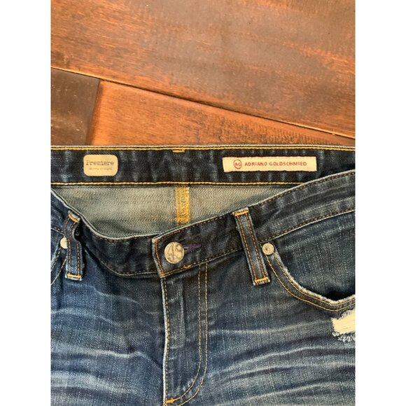 AG Adriano Goldschmied Premier Skinny Straight Distressed Blue Jeans, Size 30 - Picture 2 of 5